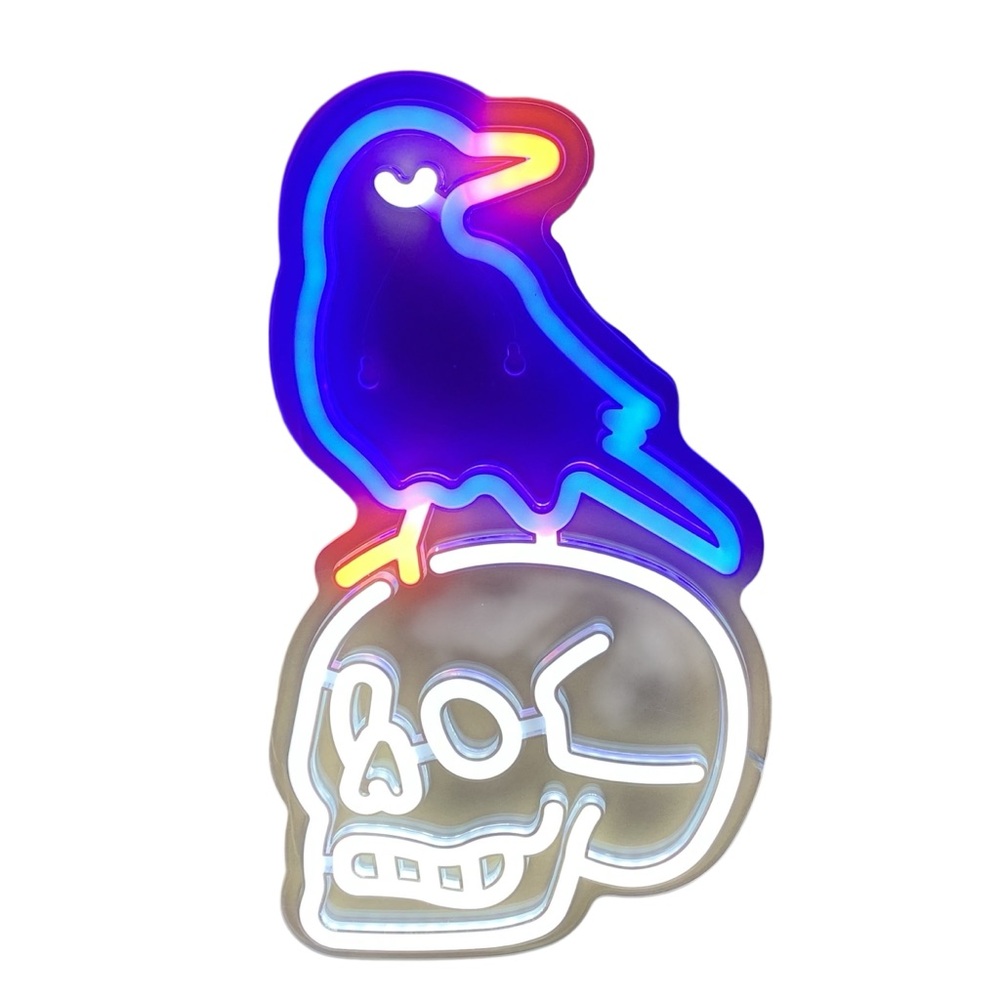 Neon Raven on Skull Sign USB